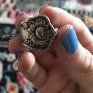 Sterling silver flower spoon ring.